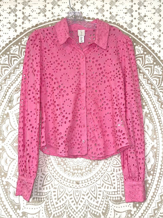Joie Tops - "JOIE" LADIES GORGEOUS PINK EYELET LONG SLEEVE BUTTOM UP BLOUSE, SIZE SMALL